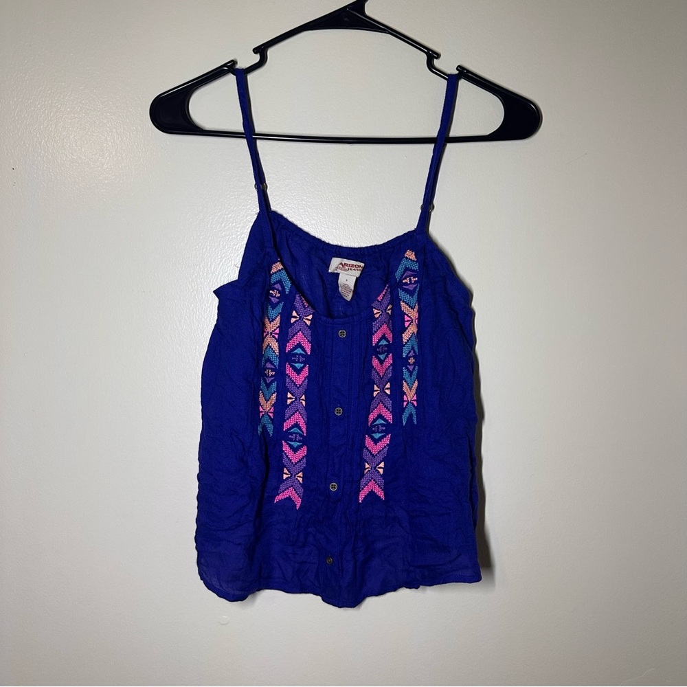 Arizona Jean Company Blue Tank Top with Pink Accents